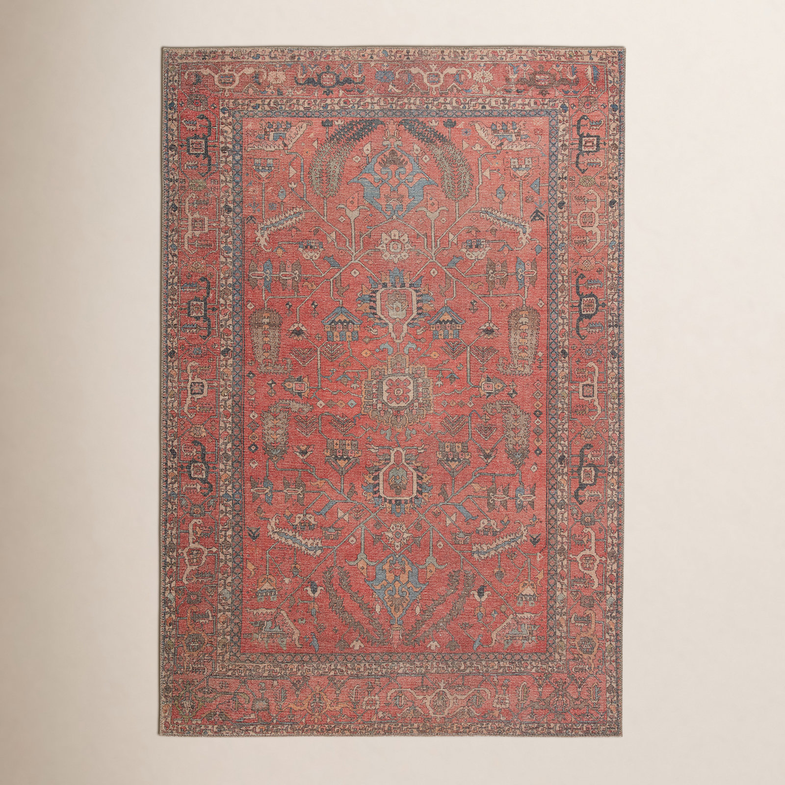 2枚セット【シビラ】アマポラス　キルトケット　シングル　レッド　ブルー Birch Lane™ Machine Washable Brixey Oriental Red Area Rug